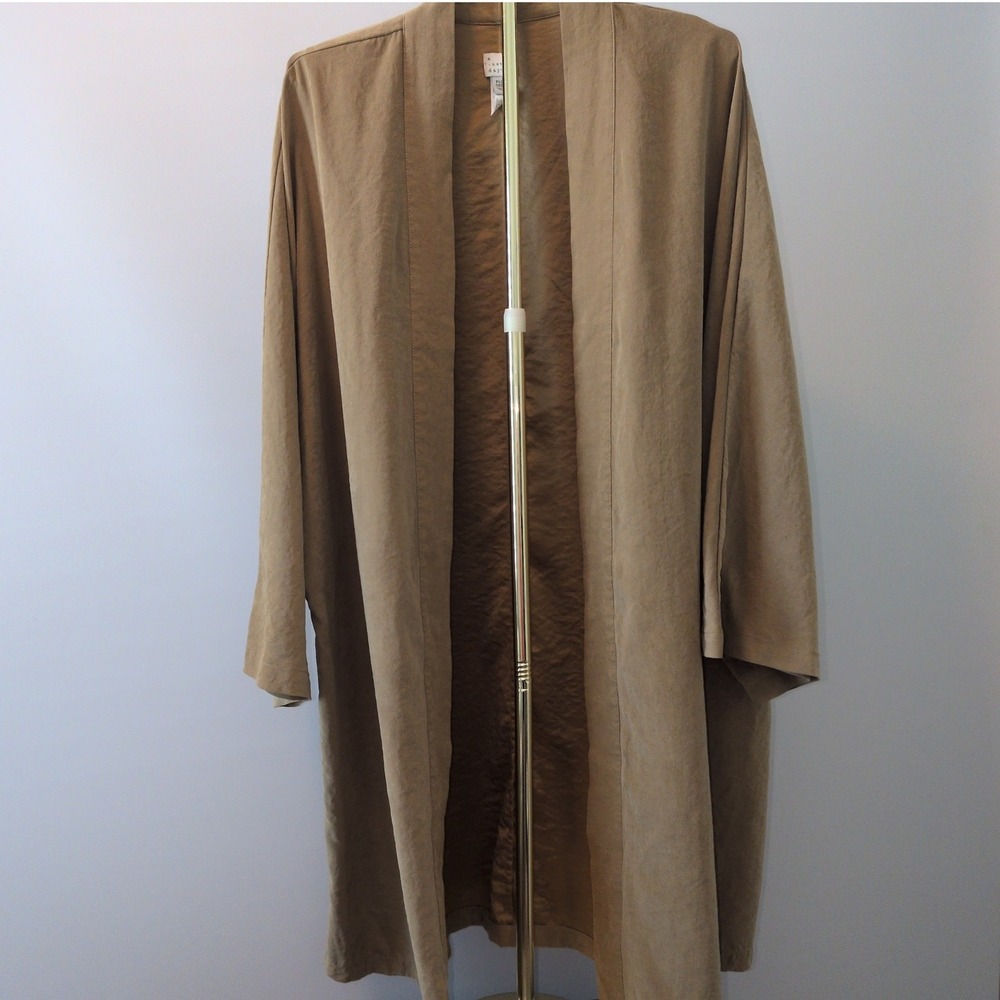 A New Day Duster Coat Women Plus OSFM Beige Faux Suede Open Front Longline